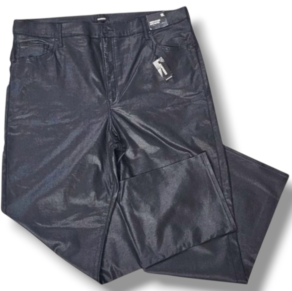 EXPRESS | MODERN STRAIGHT SUPER HIGH-RISE SHINED BLACK JEANS NWT! - Picture 1 of 13